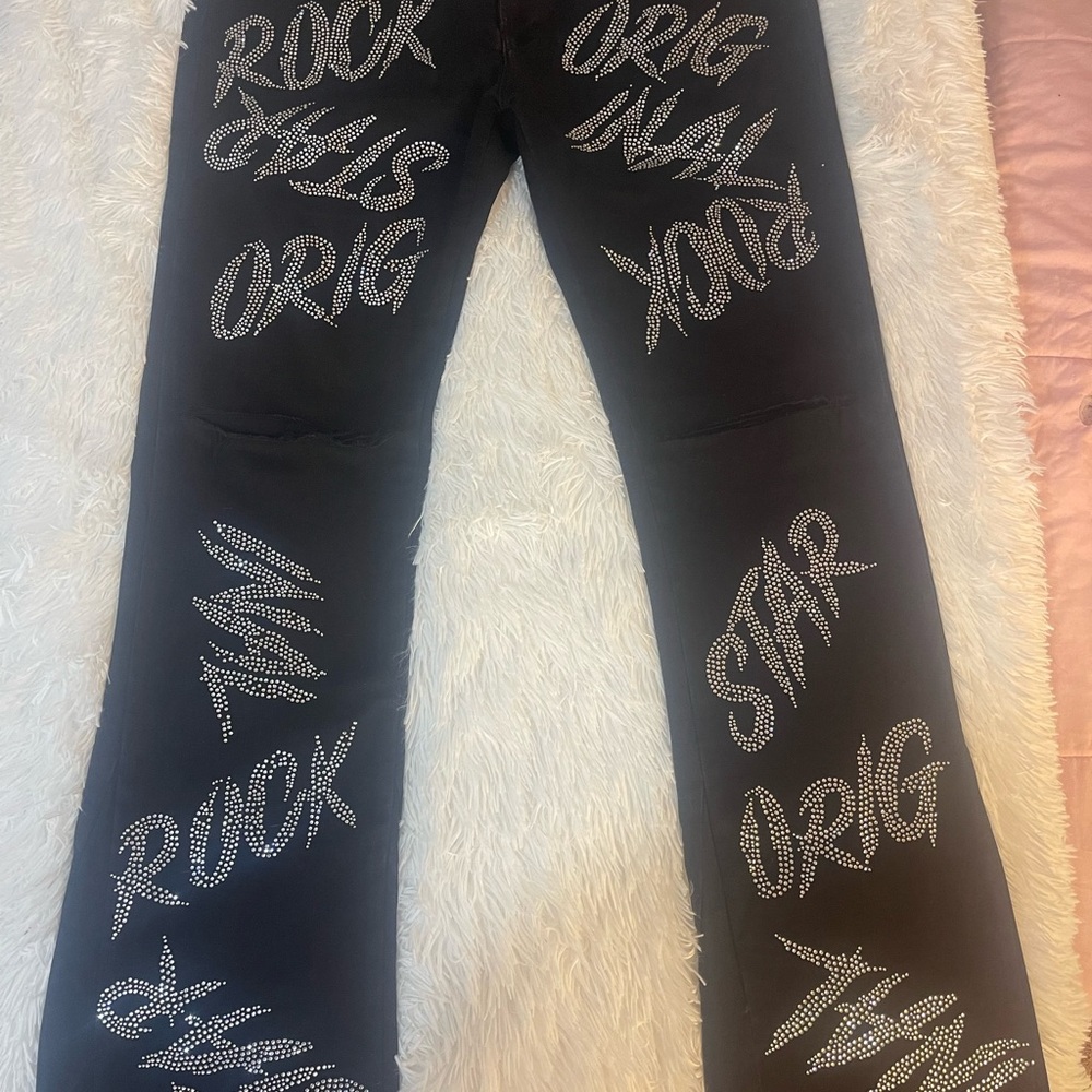 Black Studded Men's Stack Jeans
